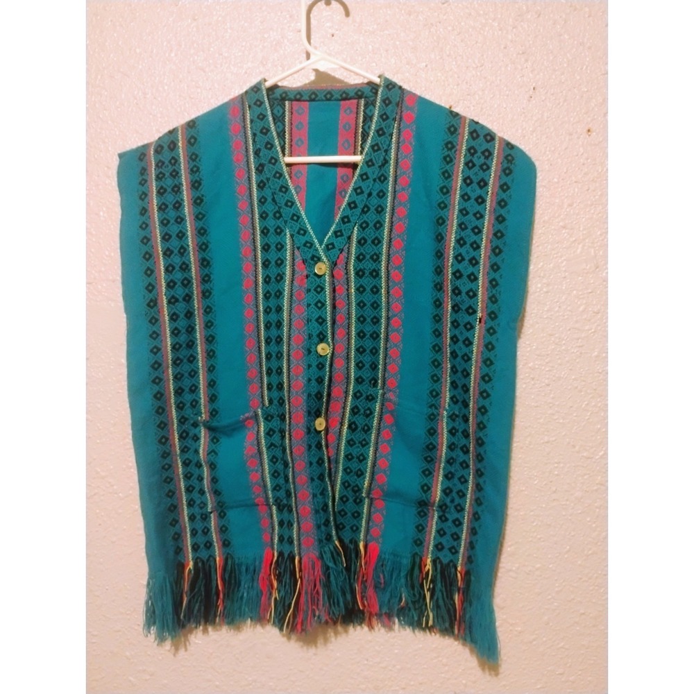 Vintage Southwestern Aztec Tribal Colorfl Sweater Top‎ Sleeveless Pockets Large